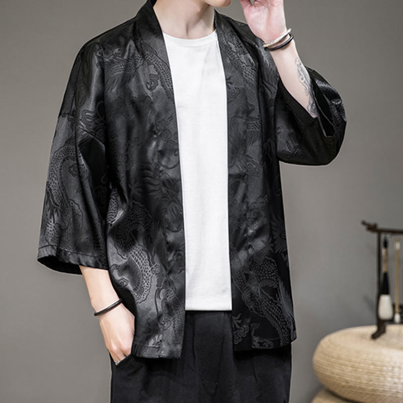 Nimara Ritual Chinese Dragon Open Front Jacket Men's Kimono