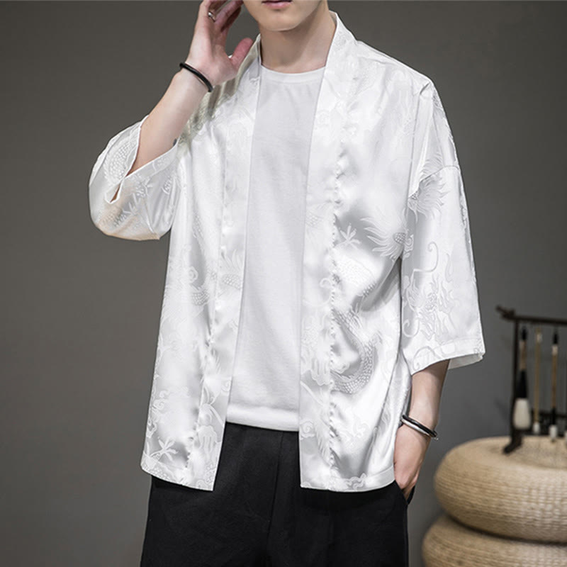 Nimara Ritual Chinese Dragon Open Front Jacket Men's Kimono