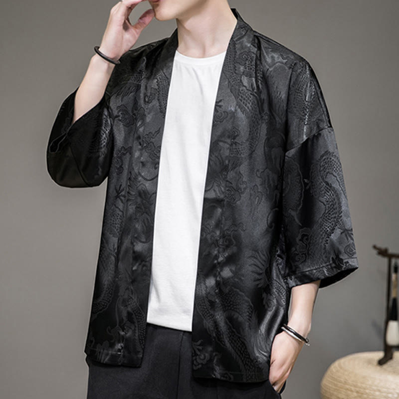 Nimara Ritual Chinese Dragon Open Front Jacket Men's Kimono