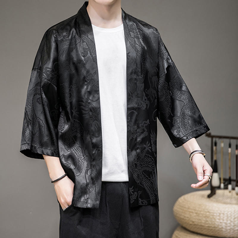 Nimara Ritual Chinese Dragon Open Front Jacket Men's Kimono