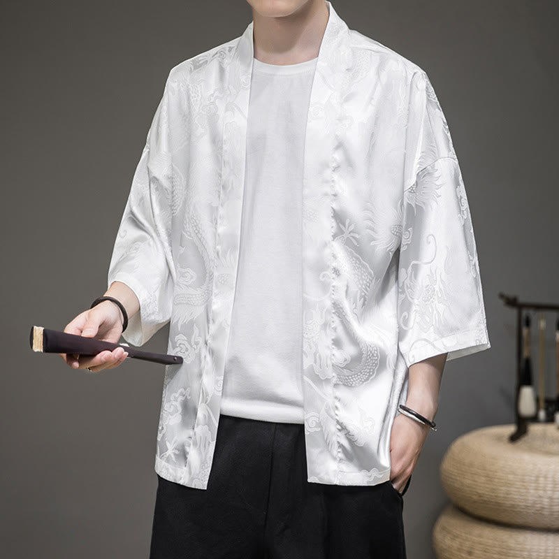 Nimara Ritual Chinese Dragon Open Front Jacket Men's Kimono