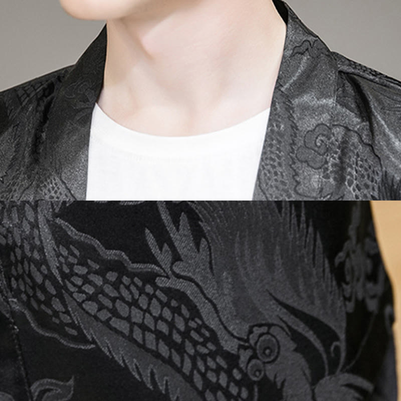Nimara Ritual Chinese Dragon Open Front Jacket Men's Kimono