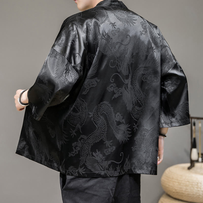 Nimara Ritual Chinese Dragon Open Front Jacket Men's Kimono