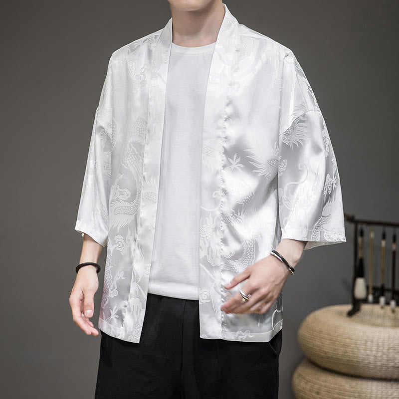 Nimara Ritual Chinese Dragon Open Front Jacket Men's Kimono