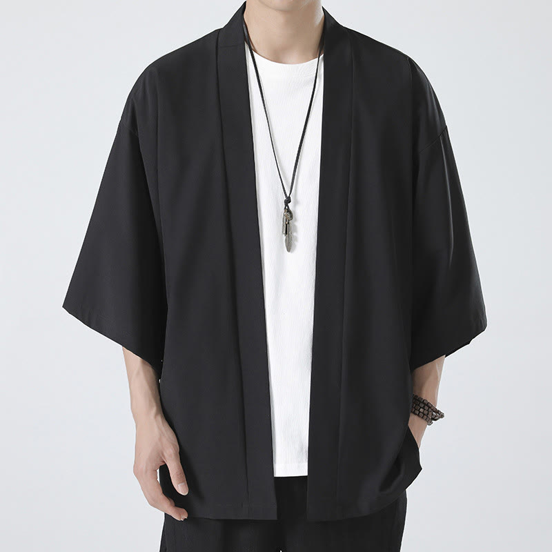 Nimara Ritual Solid Color Open Front Jacket Men's Kimono