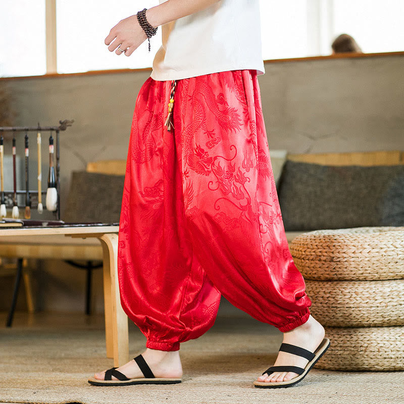 Nimara Ritual Dragon Pattern Loose Men's Harem Pants With Pockets