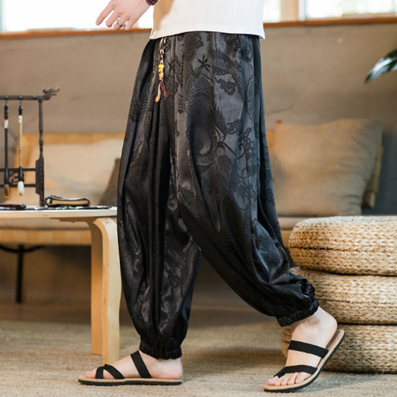 Nimara Ritual Dragon Pattern Loose Men's Harem Pants With Pockets