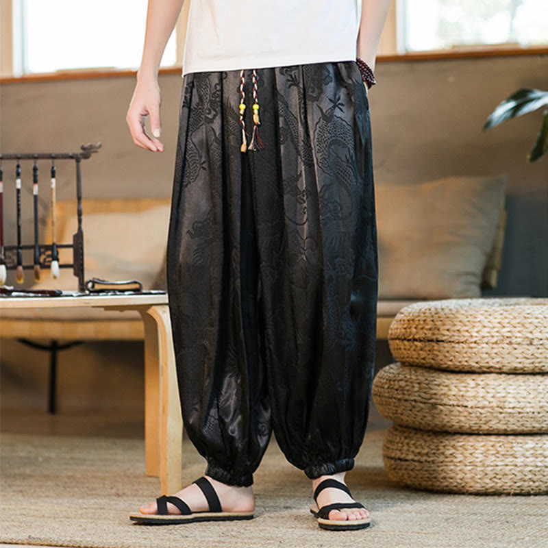 Nimara Ritual Dragon Pattern Loose Men's Harem Pants With Pockets