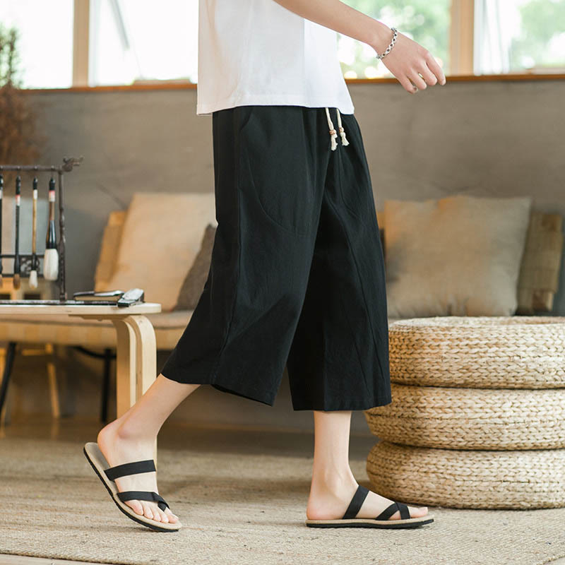 Nimara Ritual Solid Color Mid-length Men's Wide Leg Pants With Pockets