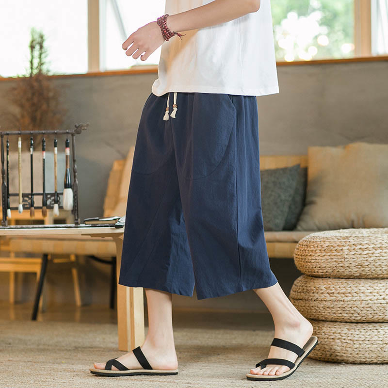 Nimara Ritual Solid Color Mid-length Men's Wide Leg Pants With Pockets