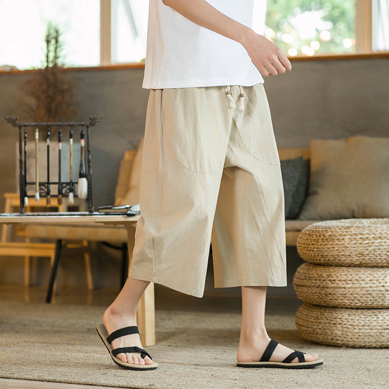 Nimara Ritual Solid Color Mid-length Men's Wide Leg Pants With Pockets