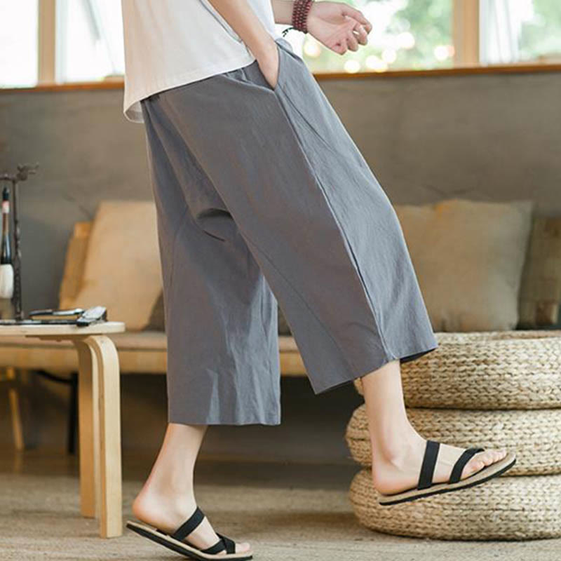Nimara Ritual Solid Color Mid-length Men's Wide Leg Pants With Pockets