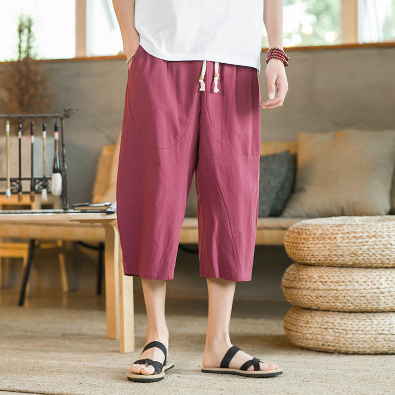 Nimara Ritual Solid Color Mid-length Men's Wide Leg Pants With Pockets