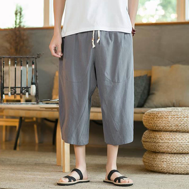 Nimara Ritual Solid Color Mid-length Men's Wide Leg Pants With Pockets