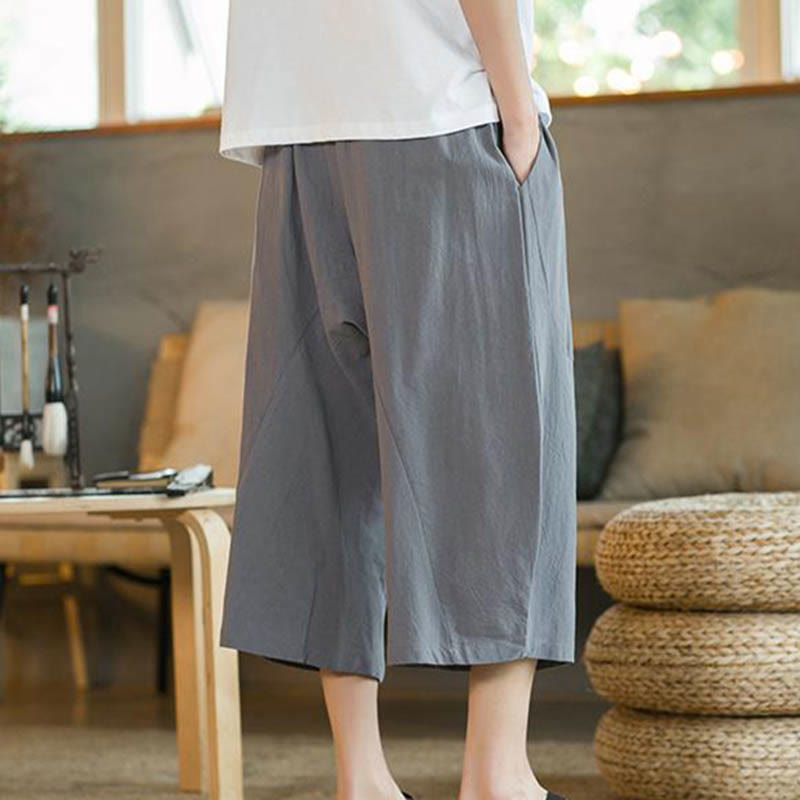 Nimara Ritual Solid Color Mid-length Men's Wide Leg Pants With Pockets