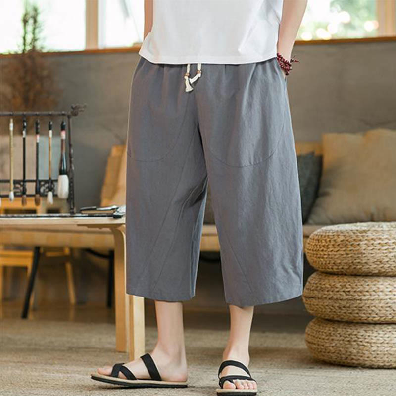 Nimara Ritual Solid Color Mid-length Men's Wide Leg Pants With Pockets