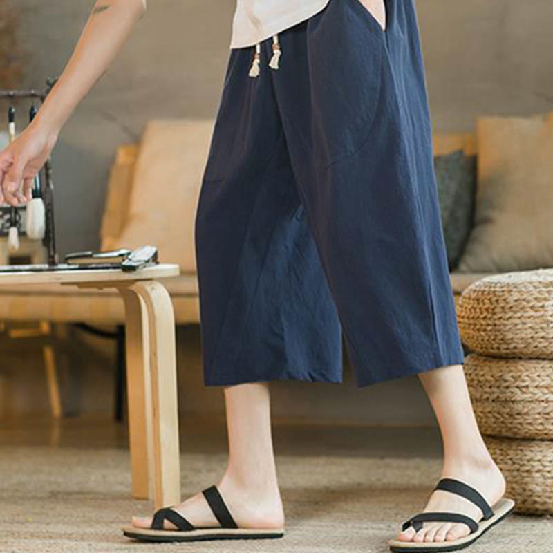 Nimara Ritual Solid Color Mid-length Men's Wide Leg Pants With Pockets