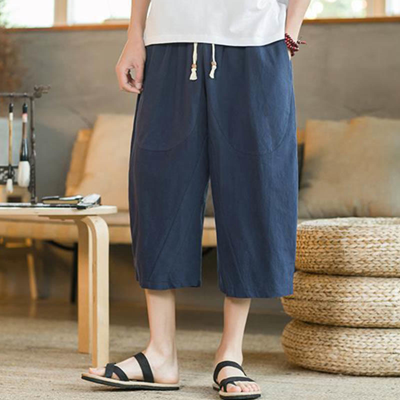 Nimara Ritual Solid Color Mid-length Men's Wide Leg Pants With Pockets