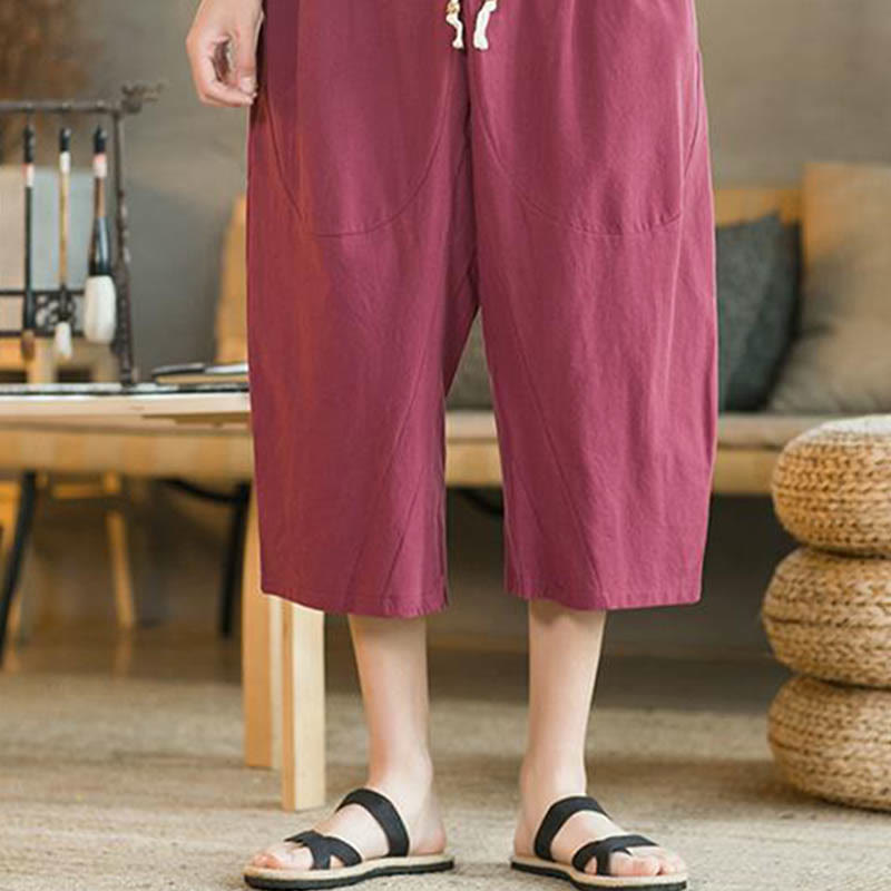 Nimara Ritual Solid Color Mid-length Men's Wide Leg Pants With Pockets