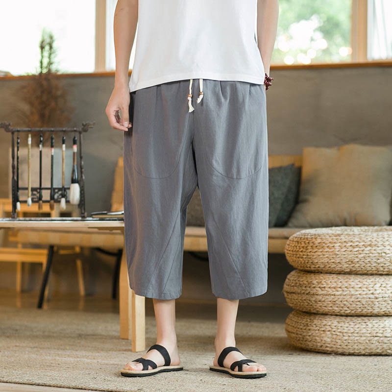 Nimara Ritual Solid Color Mid-length Men's Wide Leg Pants With Pockets