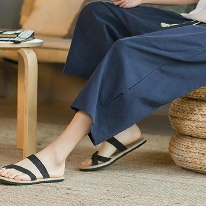 Nimara Ritual Solid Color Mid-length Men's Wide Leg Pants With Pockets