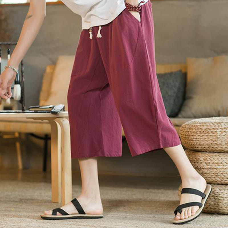 Nimara Ritual Solid Color Mid-length Men's Wide Leg Pants With Pockets