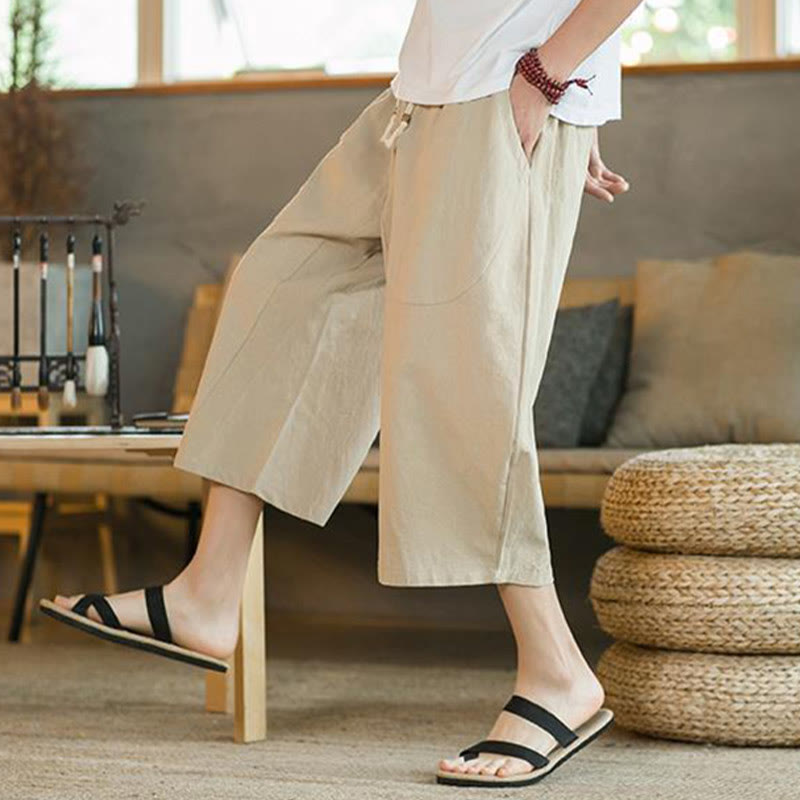 Nimara Ritual Solid Color Mid-length Men's Wide Leg Pants With Pockets