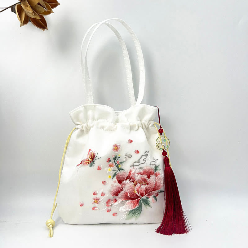 Nimara Ritual Suzhou Embroidery Lotus Deer Epiphyllum Peony Rabbit Cotton Linen Tote Crossbody Bag Shoulder Bag Handbag