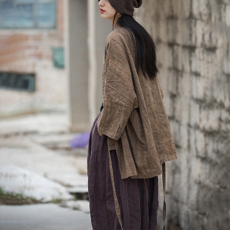 Nimara Ritual Tie Dye Lace-up Design Coat Zen Meditation Open Front Top Jacket