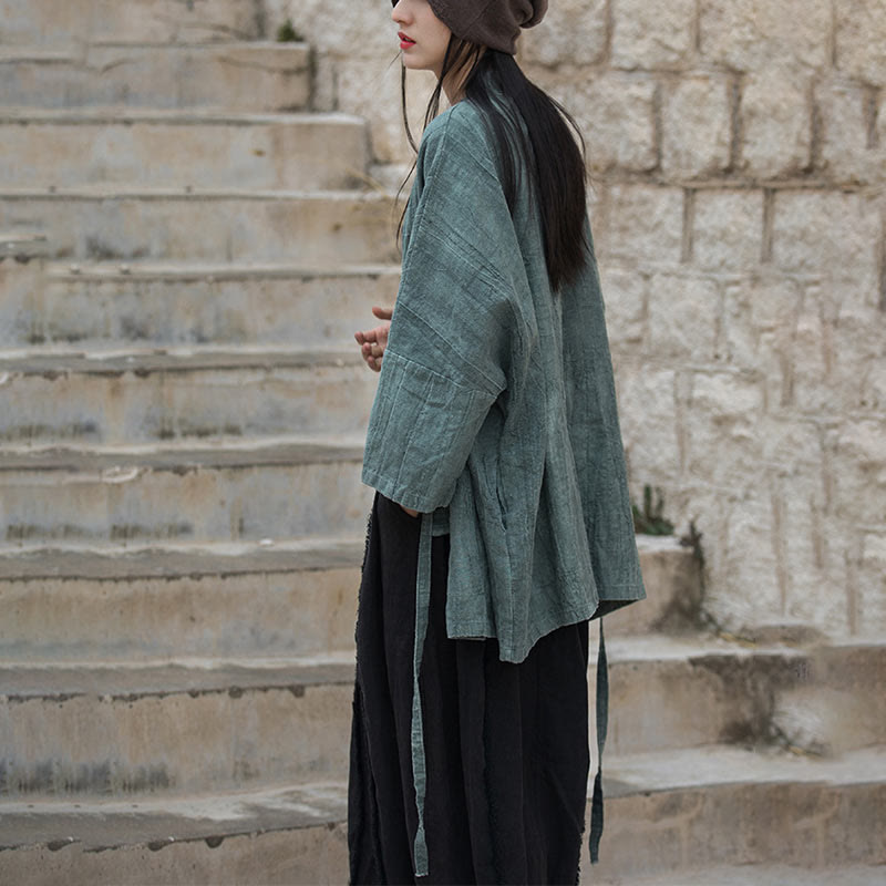 Nimara Ritual Tie Dye Lace-up Design Coat Zen Meditation Open Front Top Jacket