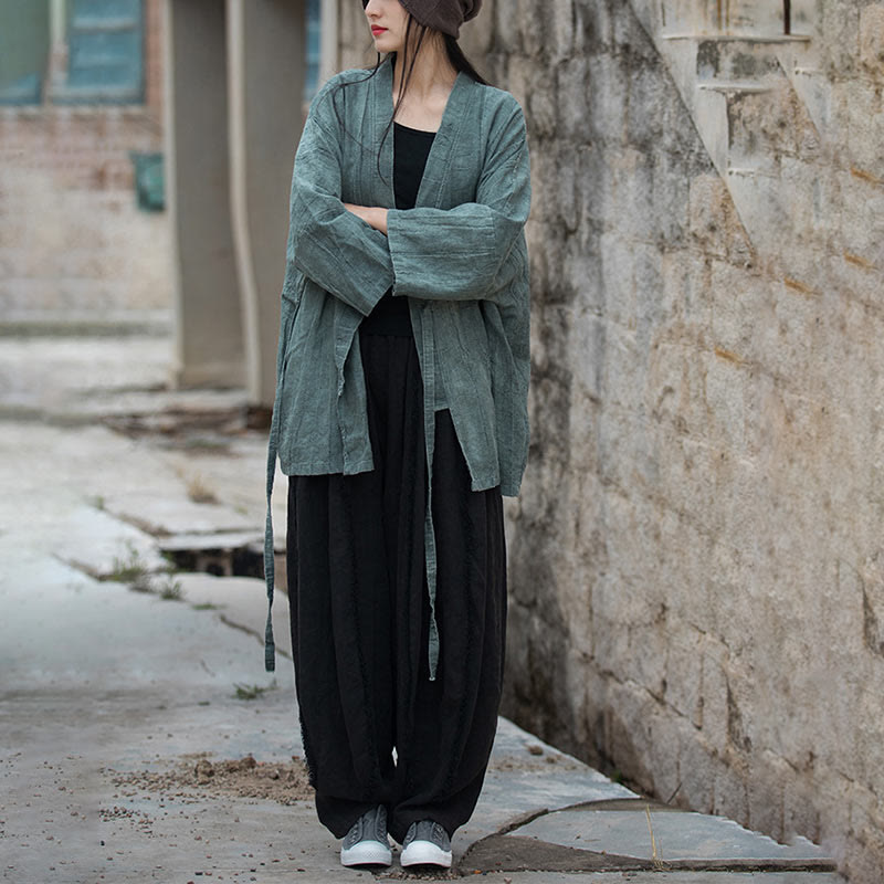 Nimara Ritual Tie Dye Lace-up Design Coat Zen Meditation Open Front Top Jacket