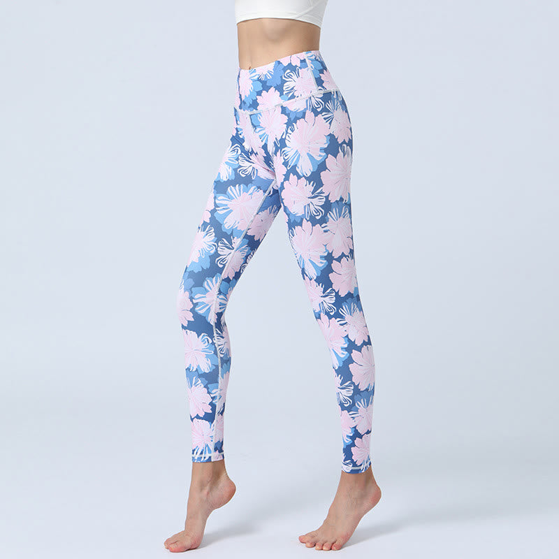 Nimara Ritual Flowers Leaves Print Sports Fitness Yoga High Waist Leggings Women's Yoga Pants