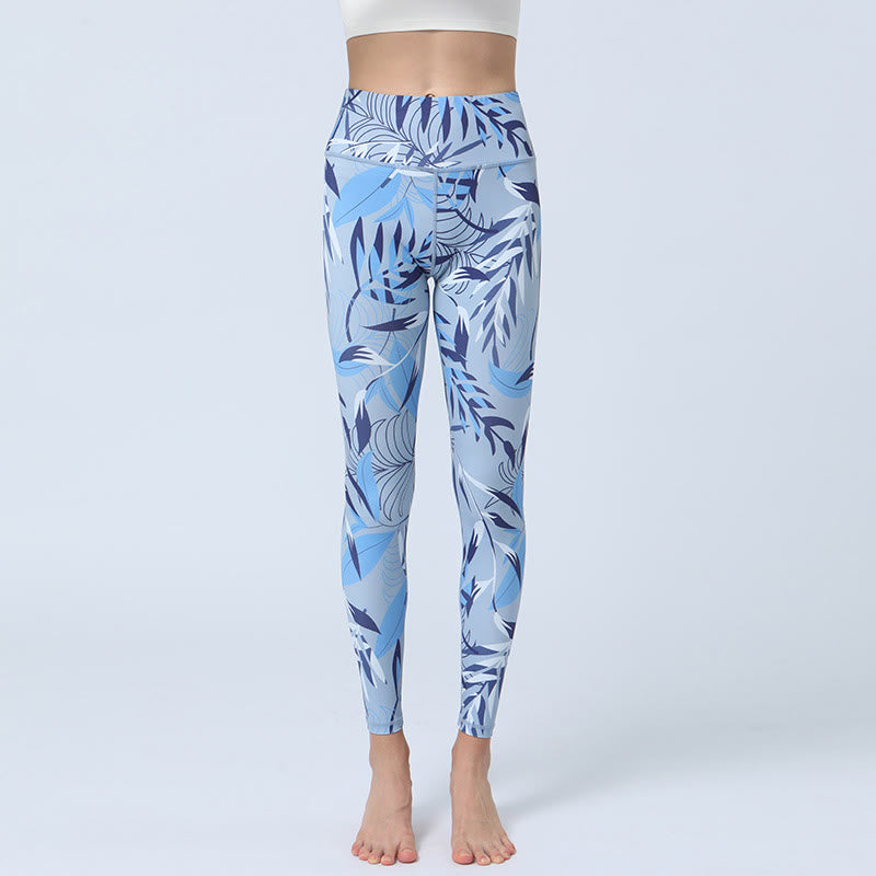 Nimara Ritual Flowers Leaves Print Sports Fitness Yoga High Waist Leggings Women's Yoga Pants