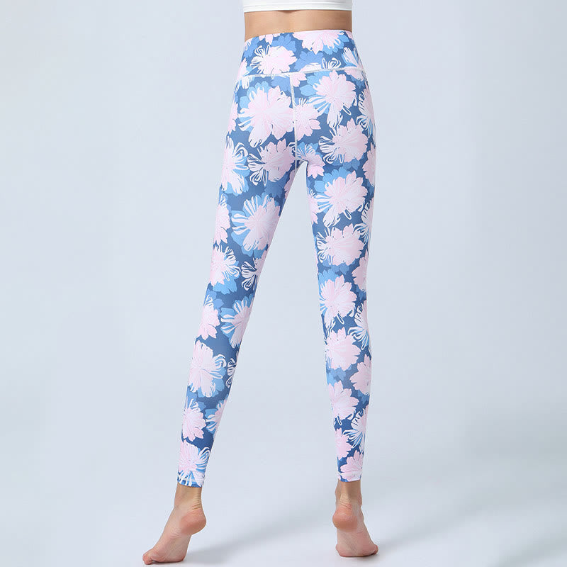 Nimara Ritual Flowers Leaves Print Sports Fitness Yoga High Waist Leggings Women's Yoga Pants