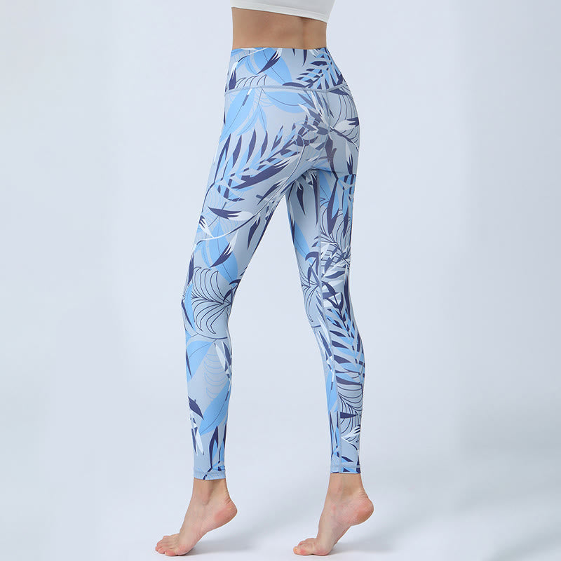 Nimara Ritual Flowers Leaves Print Sports Fitness Yoga High Waist Leggings Women's Yoga Pants