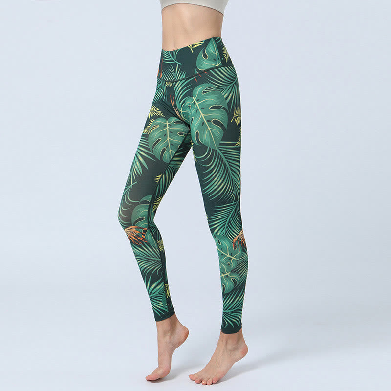 Nimara Ritual Leaves Print Sports Fitness Yoga High Waist Leggings Women's Yoga Pants