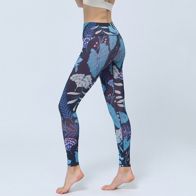 Nimara Ritual Leaves Print Sports Fitness Yoga High Waist Leggings Women's Yoga Pants