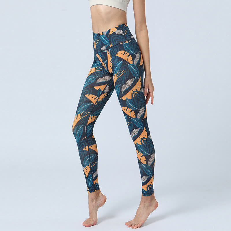 Nimara Ritual Leaves Print Sports Fitness Yoga High Waist Leggings Women's Yoga Pants