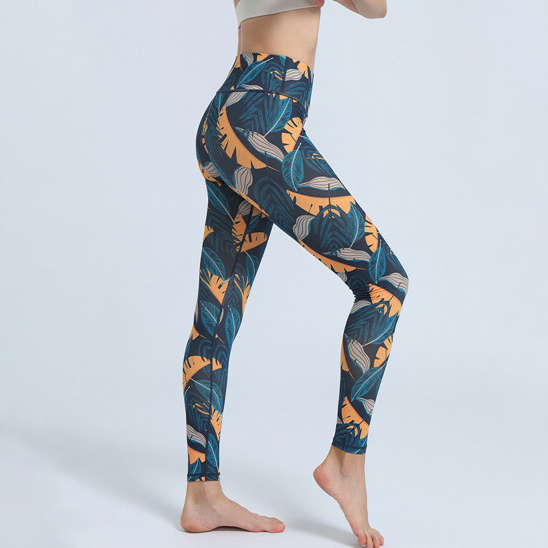 Nimara Ritual Leaves Print Sports Fitness Yoga High Waist Leggings Women's Yoga Pants