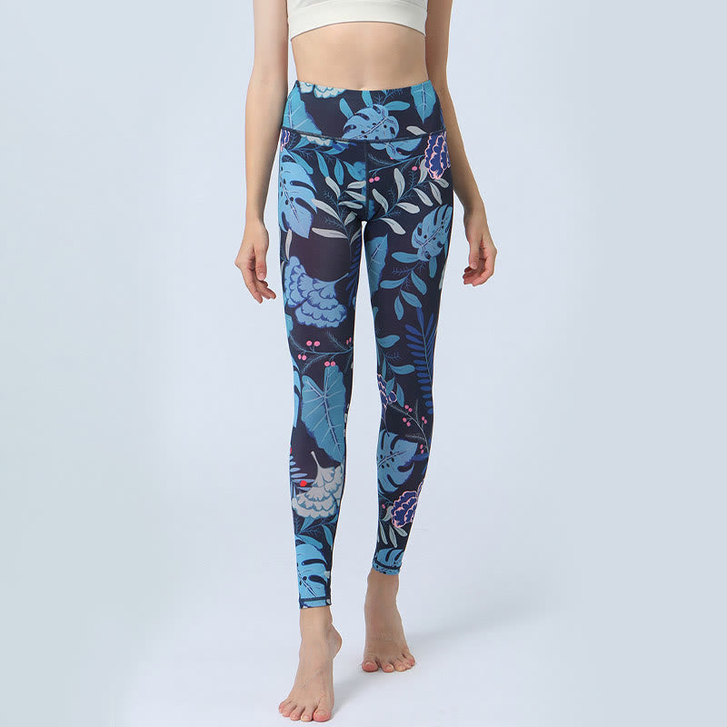 Nimara Ritual Leaves Print Sports Fitness Yoga High Waist Leggings Women's Yoga Pants