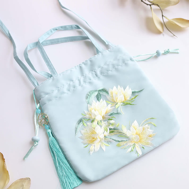 Nimara Ritual Suzhou Embroidery Lotus Deer Epiphyllum Peony Rabbit Cotton Linen Tote Crossbody Bag Shoulder Bag Handbag