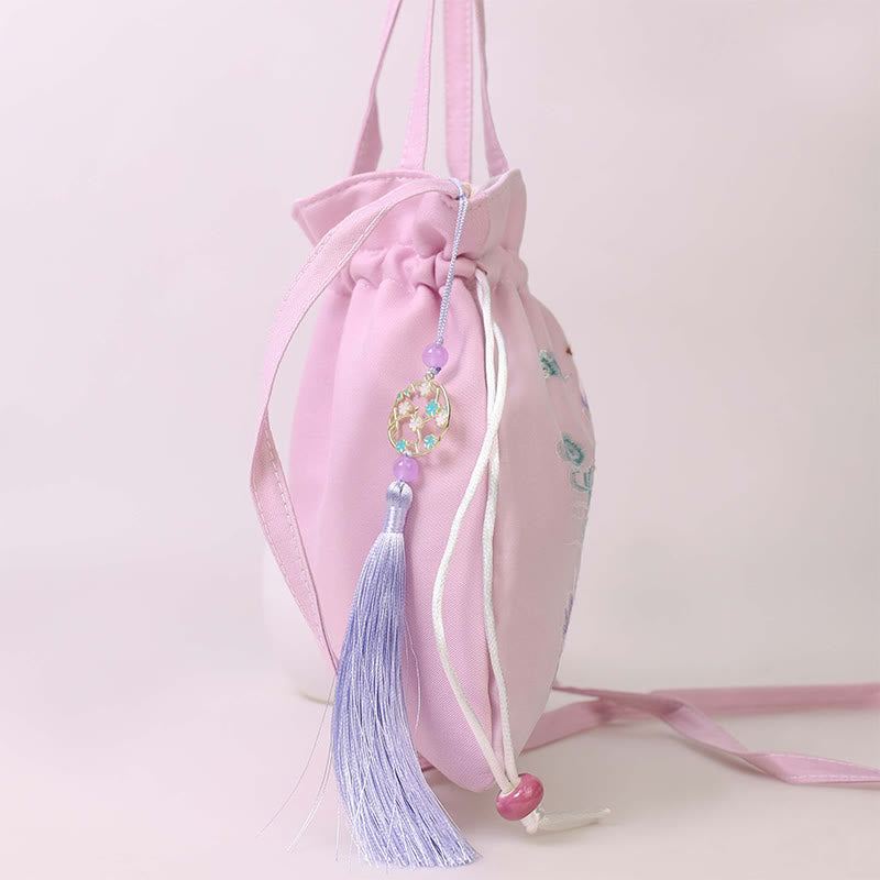 Nimara Ritual Suzhou Embroidery Lotus Deer Epiphyllum Peony Rabbit Cotton Linen Tote Crossbody Bag Shoulder Bag Handbag
