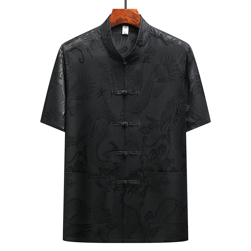 Nimara Ritual Dragon Pattern Tang Suit Hanfu Traditional Uniform Short Sleeve Top Pants Clothing Men's Set