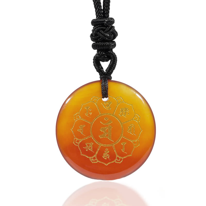 Nimara Ritual Om Mani Padme Hum Natural Various Crystal Black Obsidian Strength Necklace Pendant