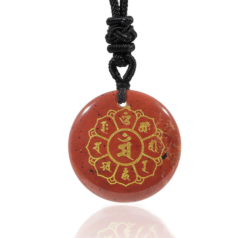 Nimara Ritual Om Mani Padme Hum Natural Various Crystal Black Obsidian Strength Necklace Pendant