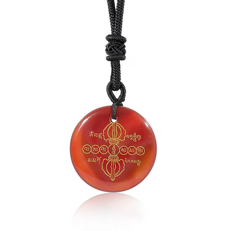 Nimara Ritual Vajra Dorje Sanskrit Pattern Natural Various Crystal Black Obsidian Fulfilment Necklace Pendant