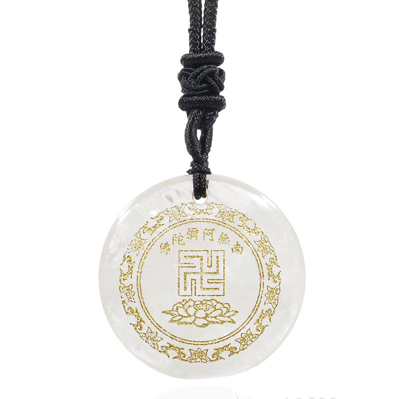 Nimara Ritual Swastika Lotus Pattern Natural Various Crystal Black Obsidian Purification Necklace Pendant
