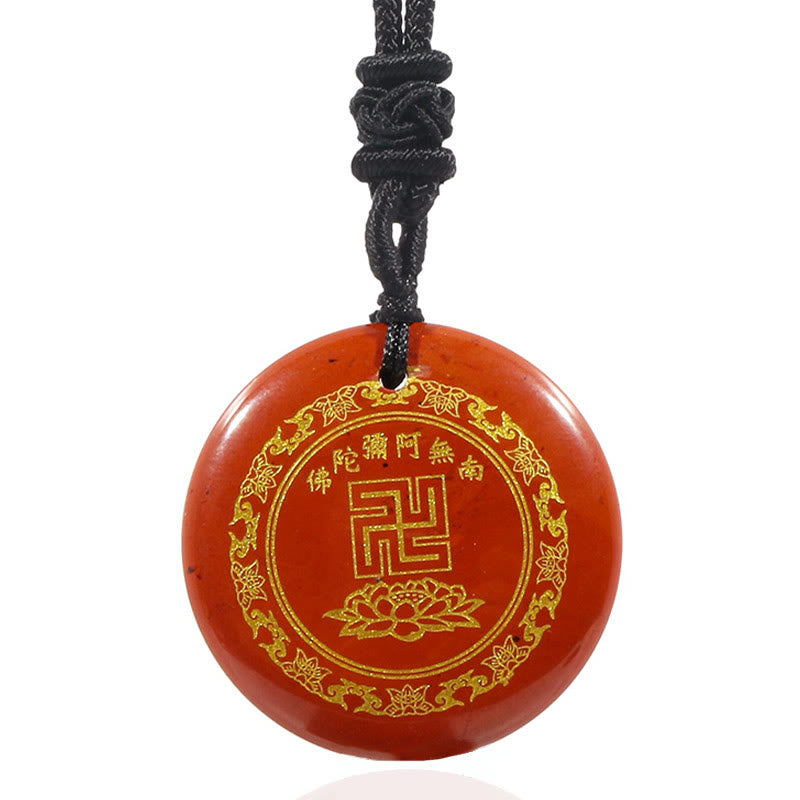 Nimara Ritual Swastika Lotus Pattern Natural Various Crystal Black Obsidian Purification Necklace Pendant