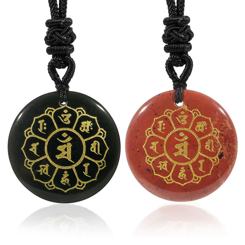 Nimara Ritual Om Mani Padme Hum Natural Various Crystal Black Obsidian Strength Necklace Pendant