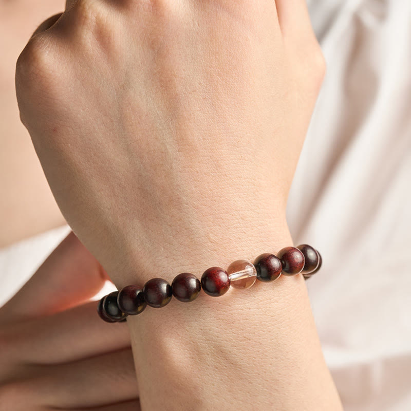 Nimara Ritual Small Leaf Red Sandalwood White Crystal Protection Bracelet